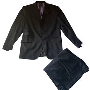 Etro Milano 100% Wool 2-Piece Suit Men’s Size 56 Black Pinstripe - Made in Italy